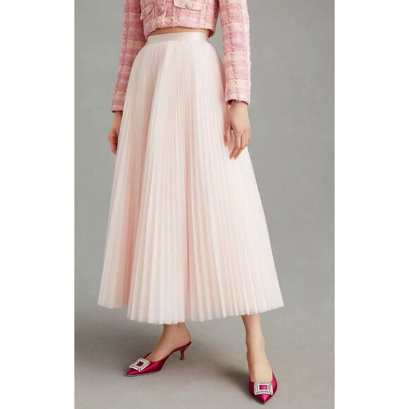 Anthropologie Hutch Maxi Skirt Women Pink Retro Preppy Pleated Tulle Size XS New - Picture 5 of 13